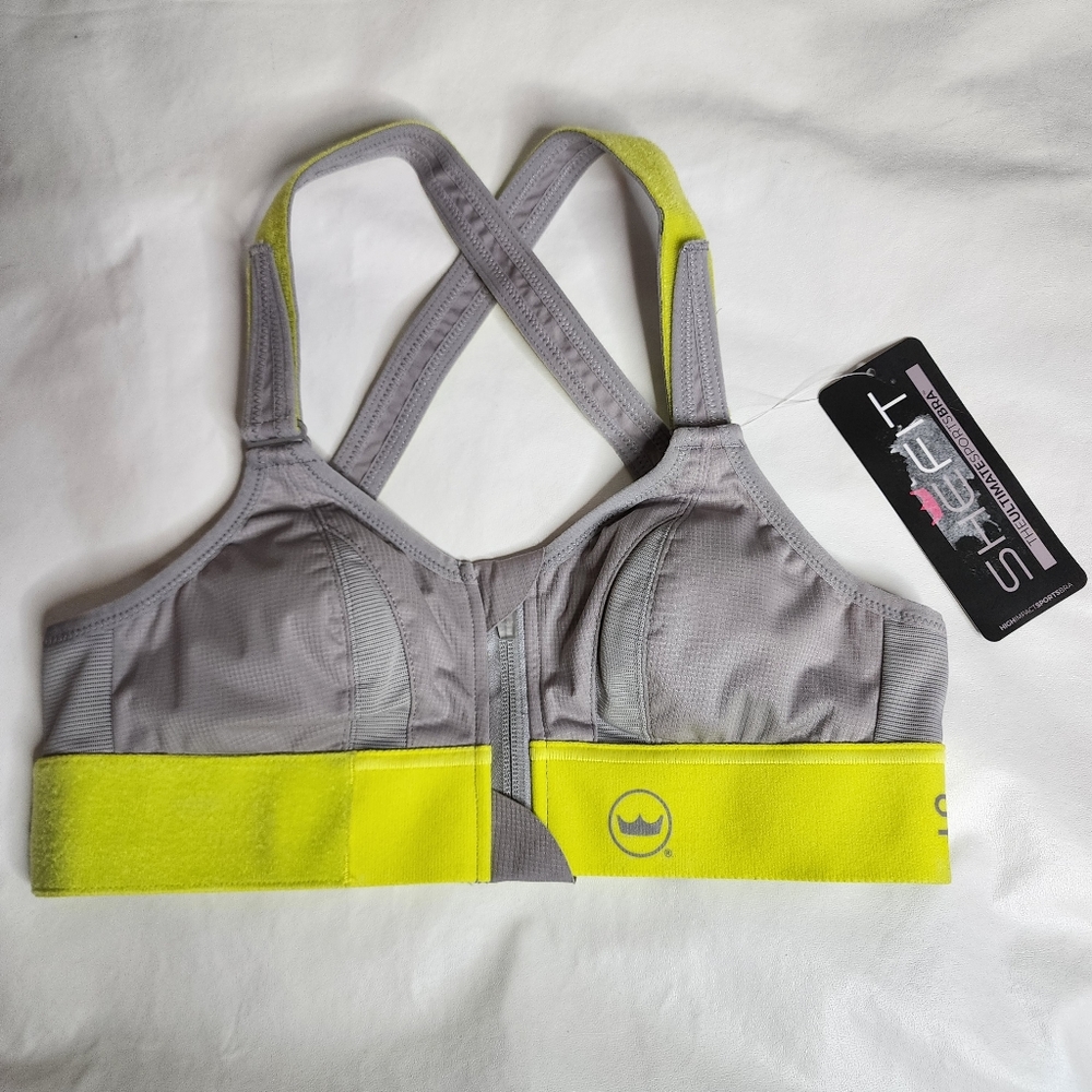 SHEFIT The Ultimate Sports Bra Gray /Neon Yellow High Impact Size XS NWT
